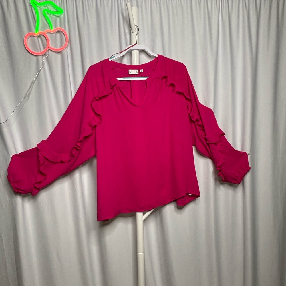 Wonderly Fuchsia Ruffle Blouse
